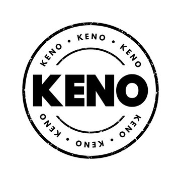 Keno circular rubber stamp impression featuring a distressed grunge texture, designed for lottery games, gambling, casinos, betting slips, ticket validation, and gaming establishment branding marks.