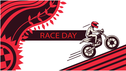 Motorcyclist racing uphill in bold red and black vector illustration with 'Race Day' text © S M Sajib