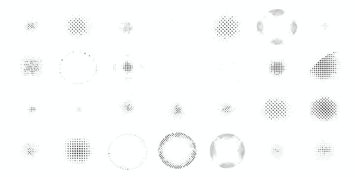 Dot matrix pattern with circular and linear elements on white background
