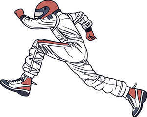 Fototapeta premium Racing driver in white suit and red helmet running with dynamic pose