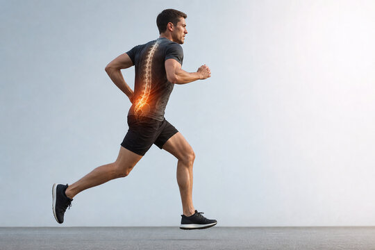 Runner with glowing spine and lower back pain