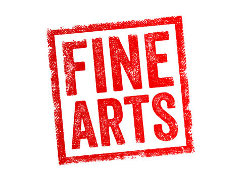Fine Arts rubber stamp impression with grunge texture, suitable for art gallery branding, academic department labeling, creative projects, exhibitions, student portfolios, and artistic certification m