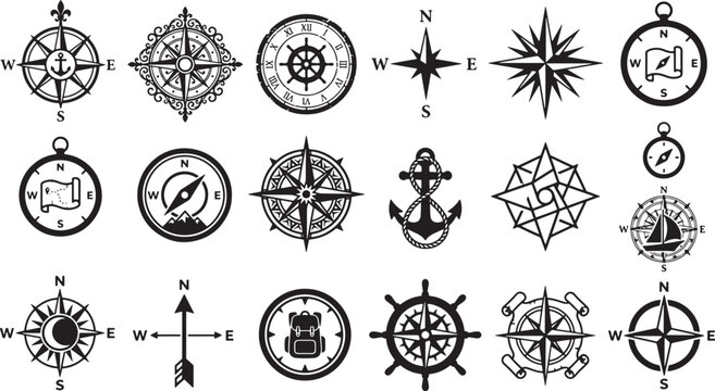 Collection of vintage compass and nautical symbols