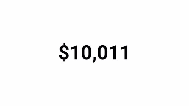 Animated dollar number counter from 0 to 20,000 ,zero to twenty thousand animated dollar number counter with alpha channel , 0 to 20,000 dollar counting number digit on transparent background