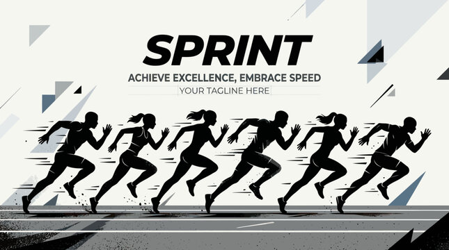 Athletes Sprinting Race Silhouette on Track, Achieving Excellence and Speed Concept, Dynamic Motion Graphic