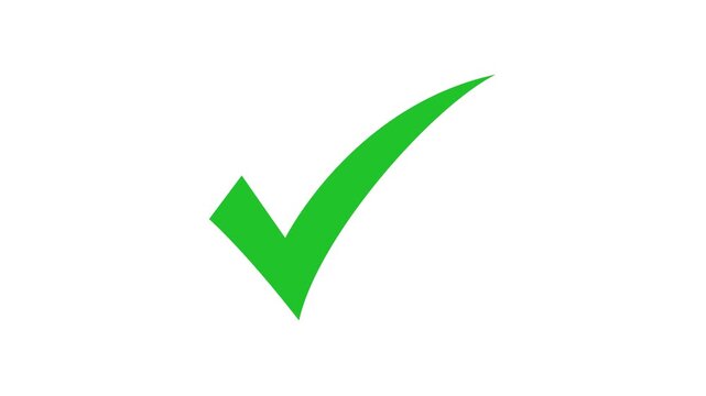 A large green check mark symbol indicating success and approval on a plain white background
