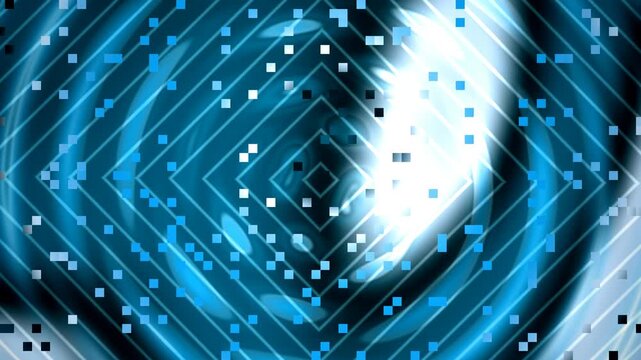 Digital Blue Squares with Scattered Pixels and Central Glow Motion Background