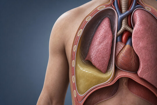 Empyema in pleural space compressing the lung
