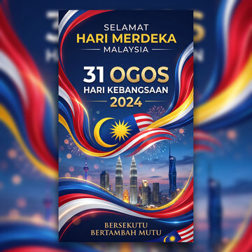 Malaysia National Day 31 August 2024 Celebration, Kuala Lumpur Skyline, Malaysian Flag Colors
