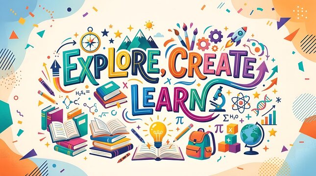 Explore Create Learn Creative Education Typography Poster