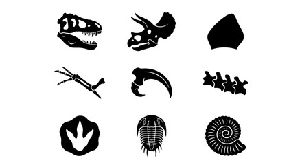 Dinosaur Fossils and Prehistoric Icons, Paleontology Vector Set, Ancient Life Illustrations © Afsana