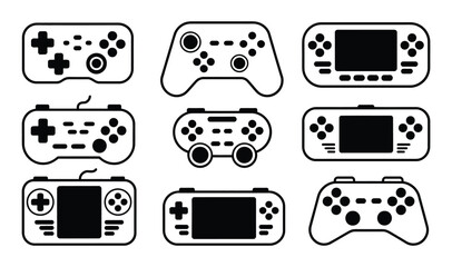 Video Game Handheld Console Flat Vector Line Art Icon Set © Naimur creativehouse