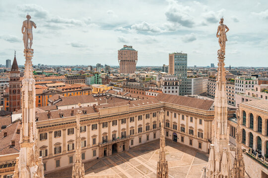 Aerial view of the Royal Palace courtyard from the Milan Cathedral roof.