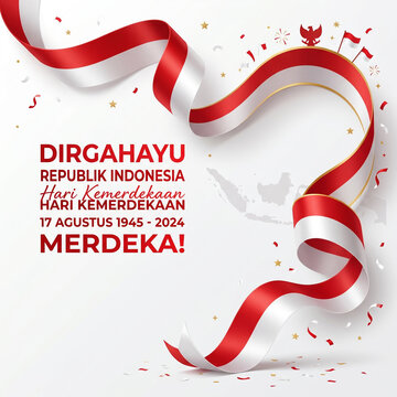 Indonesia Independence Day Celebration, Red White Ribbon, Garuda Bird, Indonesian Flag.