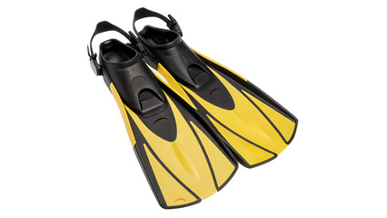 Black and yellow diving flippers professional snorkeling swim fins isolated on transparent background cut out © 1png-stock