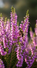 Obraz premium Bee on Heather Flowers - A Close-Up of Natures Beauty.