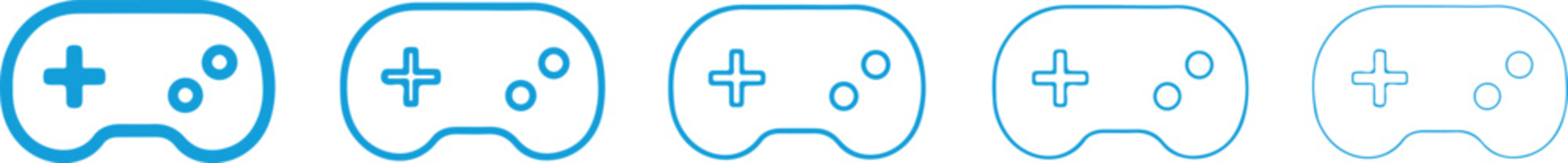 Linear video game controller vector icon in different line thickness