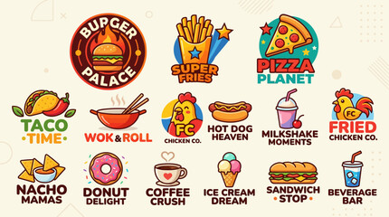 Naklejka premium Vintage style fast food and restaurant logo set