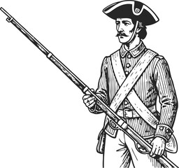 Fototapeta premium engraving colonial soldier with musket historical uniform and 18th century military weapon illustration