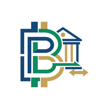 Bitcoin symbol integrated with bank and exchange arrow.