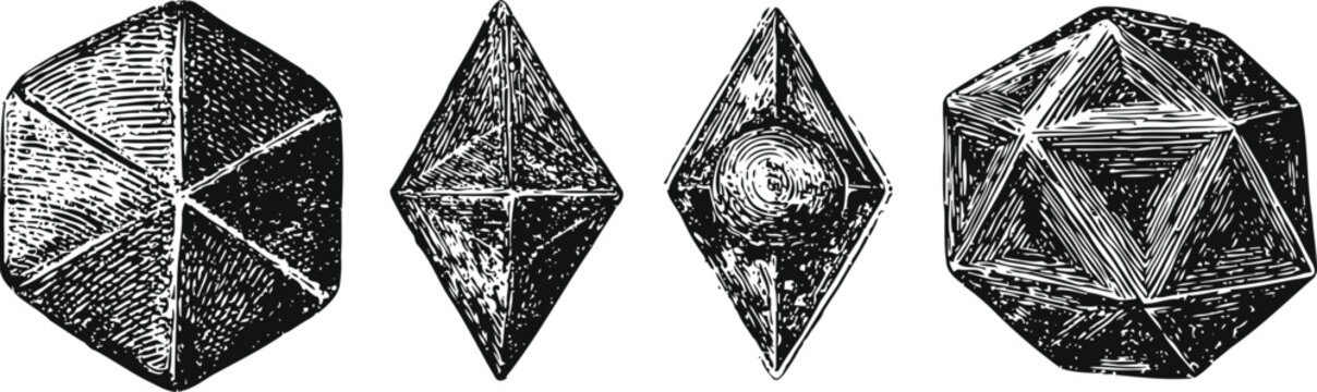 vintage polyhedral dice engraving set geometric shapes and patterns collection