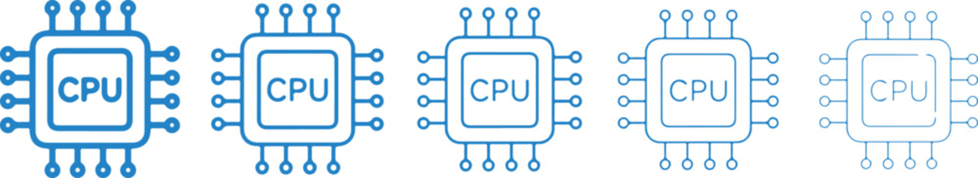 Central processing unit icons blue line art on a white background cpu processor microprocessor chip