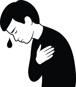 Man crying with hand on chest and tear drop falling down from face