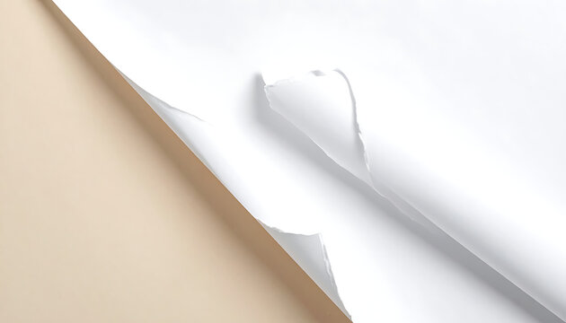 Closeup Of Torn White Paper Revealing Beige Underlay With Light Soft Shadow
