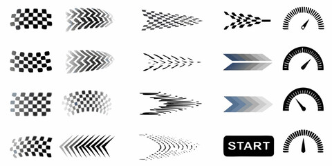 Fototapeta premium Checkered Flag And Speedometer Icons Vector Illustration Collection
