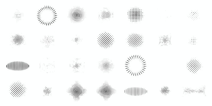 Dot matrix patterns collection black and white vector illustration