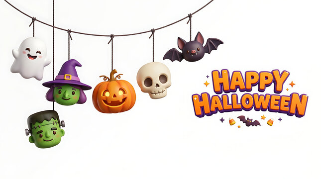 Happy halloween hanging ornaments featuring cute ghost witch pumpkin skull