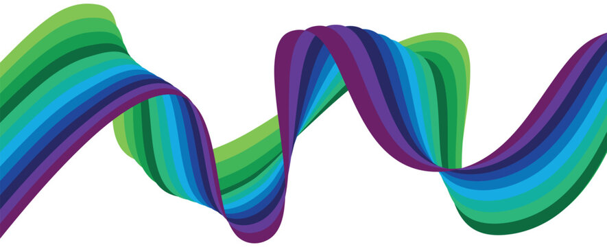 colorfull on white abstract perspective line wave stripes with 3d dimensional effect isolated on white.