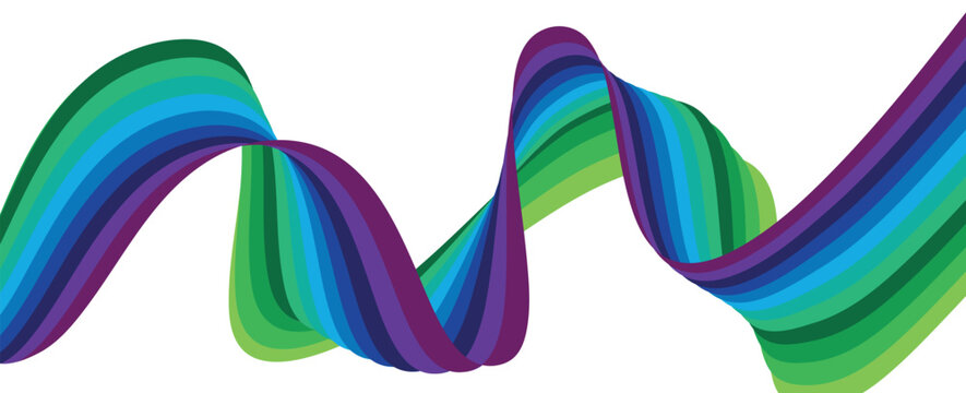 colorfull on white abstract perspective line wave stripes with 3d dimensional effect isolated on white.
