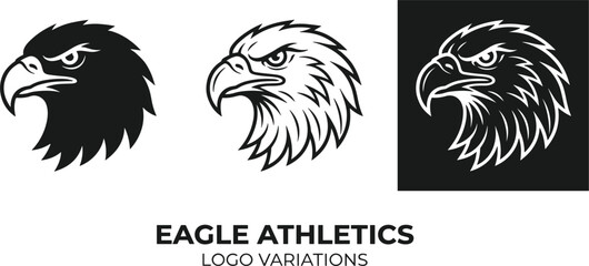 Fototapeta premium Eagle head athletics logo variations set featuring fierce bald eagle mascot graphics for sports team branding design elements