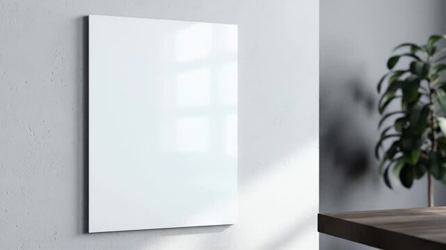 Blank white canvas on wall with plant.