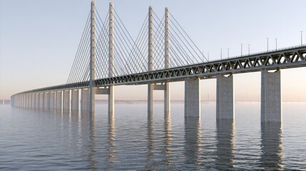 Fototapeta premium Symmetrical bridge pylons in misty morning light.