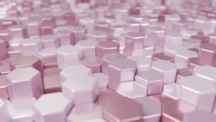 Fototapeta premium Glossy pink rounded hexagonal columns 3D geometric abstract background