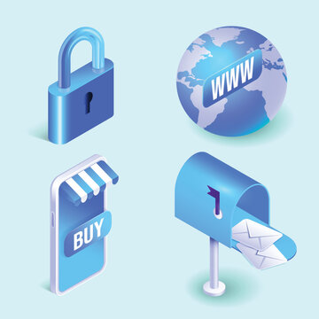 Online commercial communication international security isometric object. isolated illustration for creative design.