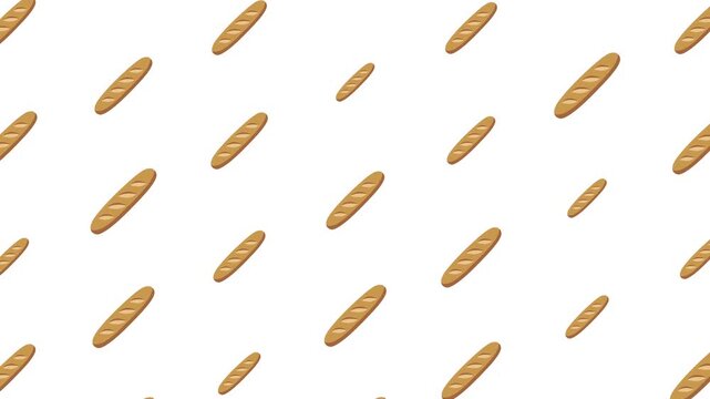 Appetizing French Baguettes Arranged in a Seamless Bakery Food Pattern Design on White Background