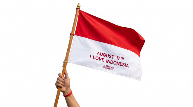 Indonesian Flag Waving on August 17th, I Love Indonesia Text, Independence Day Celebration