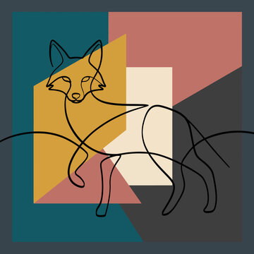An elegant line drawing of a fox intertwined with abstract geometric shapes, representing nature, grace, and artistic ingenuity in a captivating, modern aesthetic.