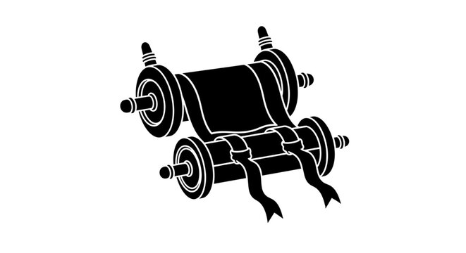 Black and white silhouette illustration of a Torah scroll.