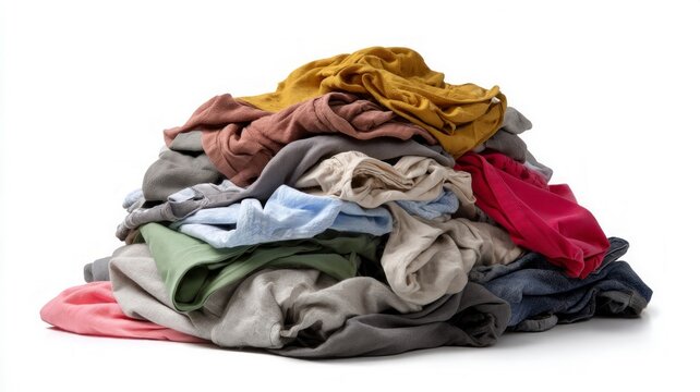 Vibrant stack of clothes on white background. Artificial intelligence image