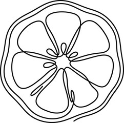 Fototapeta premium Continuous line drawing of a sliced citrus fruit.