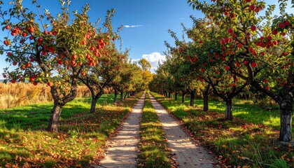 Fototapeta premium Autumn forest path with colorful foliage and stream.