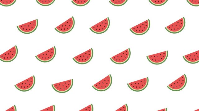 Seamless watermelon slice pattern on a white background, summer fruit food illustration