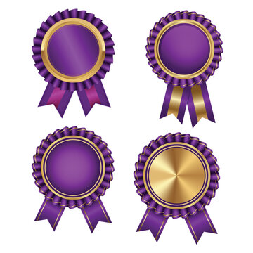 Premium Purple Gold Rosette Award Badges Vector Set for Achievement, Quality & Certification Designs