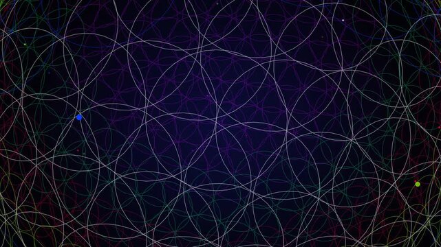 Abstract geometric pattern, intricate overlapping circles creating a mesmerizing visual, dynamic digital art background, modern technology and science concept