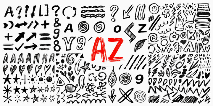 Hand drawn scribbles and doodles collection on a white background