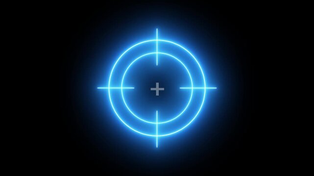 Futuristic Cyan Neon Target Crosshair Loop Animation On Black Background HUD Sci-Fi Element